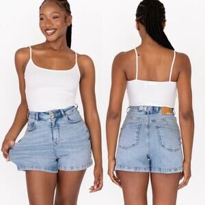 AMBELA Stretch Mom Short High Rise Sculpting Light Wash Size 8 Classic Distress